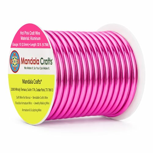 Image of Mandala Crafts 10 Gauge Hot Pink Anodized Aluminum Craft Wire, 32 FT | Colored, Flexible, Bendable, for Bonsai, Armature, Sculpting, Wire Wrapping, Jewelry Making, Weather & Tarnish Resistant