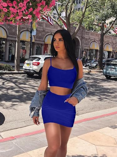 Image of BORIFLORS Women's Sexy 2 Piece Bodycon Mini Party Dresses Halloween Costume Strap Crop Top Short Skirt Set