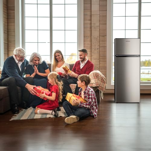 Upstreman 7.7 Cu.Ft. Refrigerator with Freezer, Double Door, Adjustable Thermostat, Large Capacity, Reversible Door Swing, Refrigerator for Apartment, Office, Dorm, Stainless (BD75) on Fridge.com