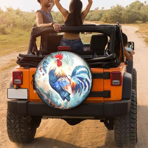 Image of Dujiea Colorful Rooster with Long Tail Spare Tire Cover, Universal Wheel Tire Cover Waterproof Dust-Proof Tire Protectors for Trailer Rv SUV Truck Camper and Many Vehicle 14 15 16 17 Inch