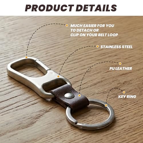 Image of Storite Premium Metal Carabiner Keychain with Leather Strap - Heavy Duty Clip Hook Key Holder with Key Ring for Car, Bike & House Keys, Belt Loop Organizer for Men & Women (Modern)