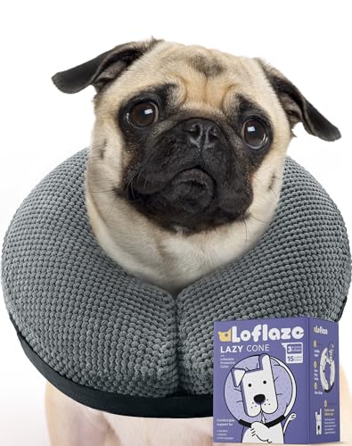 Image of Loflaze Soft Inflatable Dog Cone Collar Alternative After Surgery - Dog Neck Donut E Collar for Large Medium Small Dogs Cats Post Surgery - Recovery Collar to Stop Licking - Grey, L+