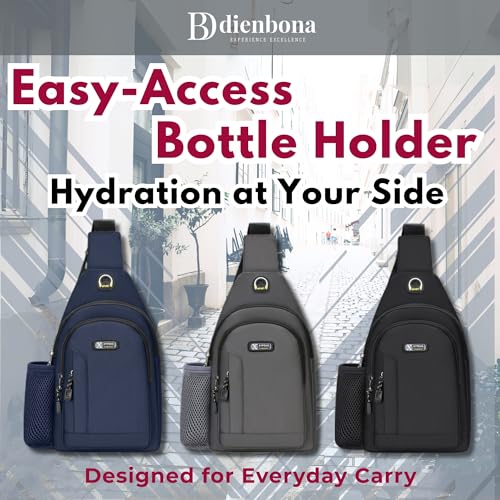Water Resistant Sling Bag with Bottle Holder and Headphone Cable Hole, Anti-theft Crossbody Chest Pack & Key Ring Strap (Black)3
