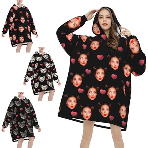 Custom Blanket Hoodie Personalized Photo Text Wearable Blanket Women's Adult Valentine's Day Gift (Custom Image)