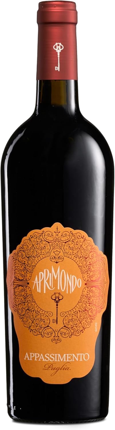Aprimondo Appassimento Puglia, Italienischer Rotwein mit Fruchtigen Noten, Reich und Gehaltvoll am Gaumen, 16% Vol., 750 ml Flasche