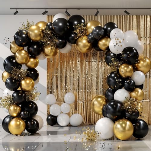 188pcs Black White Gold Balloon Garland …