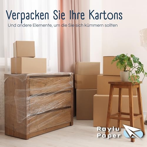 RAYLU PAPER – Stretchfolienrolle transparent für industrielle Verpackunge, Verpackungsfolie plastic rollen Speziell für Umzüge und Koffer, hohe Dehnbarkeit, 200m lang und 50 cm breit (1 Enheit ECO)