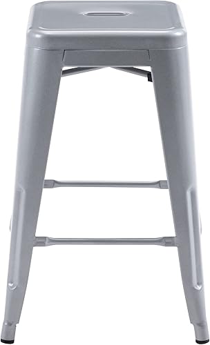 Miniatura 8 de Vogue Furniture Direct Taburetes de bar altos de 24 pulgadas, taburetes de bar de metal plateado sin espalda, taburetes de bar para interiores y