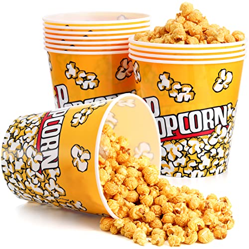 reusable popcorn tub - Tebery 12 Pack Plastic Popcorn Containers Reusable Popcorn Bucket Tub for Movie Night - 7 x 7 Inches