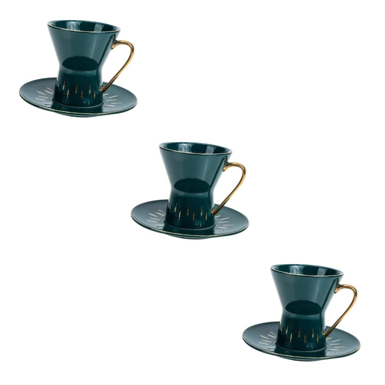 3 Sets Pour over Kaffeetasse Espresso-Tasse Keramik-Kaffeetasse und Untertasse, Kaffeetasse mit weißer Untertasse mit Goldrand, Espressotassen und Untertassen, Bürokeramik, gut aussehende