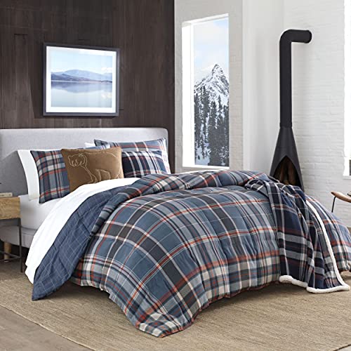 Image of Eddie Bauer - King Comforter Set, Reversible Down Alt Bedding with Matching Shams, Home Decor for Colder Months (Shasta Lake Navy, King)