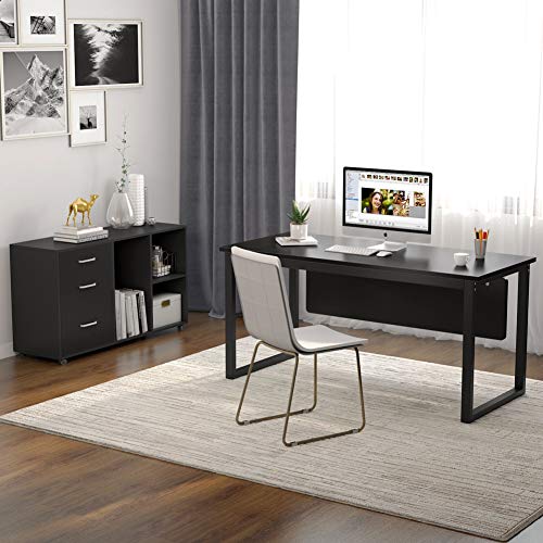 Tribesigns L-Shaped Computer Desk, 55 inch Large Modern Executive Office Desk Business Furniture with File Cabinet and Storage Shelves for Home Office, Black