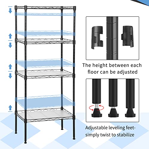 Image of 4-Tier Wire Shelving Unit 44 inch H x 18L x 12D Metal Shelves for Storage with Shelf Liners Adjustable Small Storage Rack Shelf Organizer for Closet Pantry Kitchen, 600Lb Capacity, Black