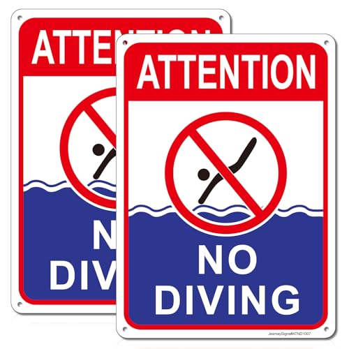 No Diving Pool Sign Attention No Diving Sign Shallow Water 2Pack -10x7 Rust Free Reflective Aluminum Fade Resistant UV Protected Weatherproof Easy to Mount