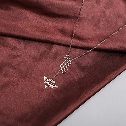 Winssigma 18K Gold Stainless Steel Bee Honeycomb Necklace, Star Moon Necklace Dinosaur Necklace Spider Necklace Adjustable Y Lariat Necklace For Women(Rose Gold Bee) #TOP2