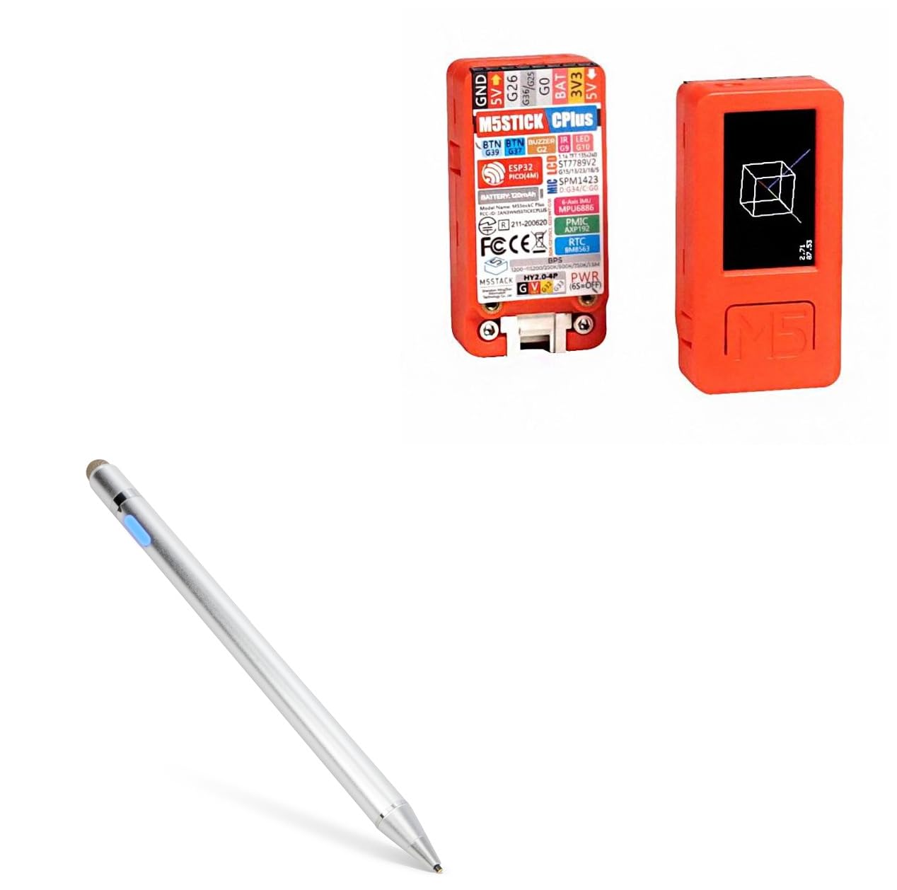 BoxWave Stylus Pen Compatible with M5Stack M5StickC Plus ESP32-PICO Mini IoT Development Kit - AccuPoint Active Stylus, Electronic Stylus with Ultra Fine Tip - Metallic Silver