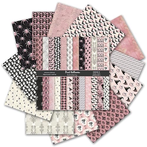 24 hojas de papel con patrón de Halloween de 12 x 12 pulgadas, papel decorativo de doble cara para manualidades, tarjetas de fondo, decoración de álbumes de recortes, álbumes de fotos, 24 diseños/160