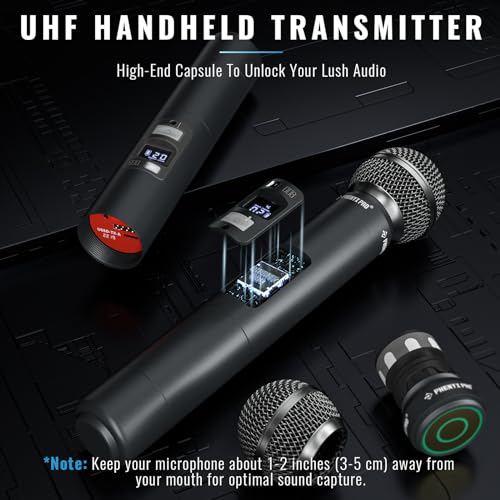 Phenyx Pro Wireless Microphone System, Quad Channel Wireless Mic, w/ 4 Handheld Dynamic Microphones, 4x40 Channels, Auto Scan, Long Distance 328ft, Microphone for Singing, Church, Karaoke (PTU-7000A)
