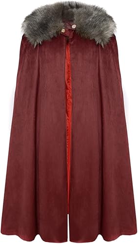 MSOrient Capa vikinga medieval steampunk con cuello de piel sintética renacentista para hombre, disfraz de Halloween