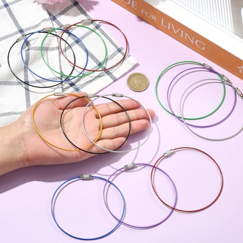 Image of SUNNYCLUE Stainless Steel Loops Wire Keychain Cable Large Key Rings Key Chain for Luggage Tags Key Tags Keyrings Kitchen