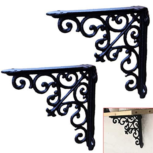 Soporte para Estante,Soporte de estanterias Patrón Calado de Hierro Fundido,Soportes de Pared Triangulares para Estante Flotante DIY Decorativo Estilo Retro,Negro,2pcs(12cm/4.7in)