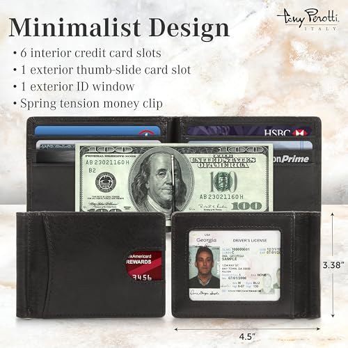 Tony Perotti Italian Leather Slim Money Clip Wallet for Men - Bifold Ultra Slim RFID Wallet With Credit Card Slots and ID - Eco-Friendly Tanned Full Grain Made in Italy2