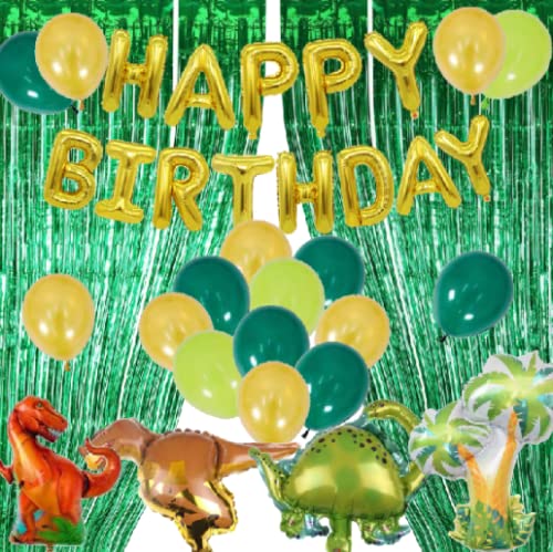 80pcs dinosaur balloons Set Included Balloon Garland Arch Kit with Happy birthday Banner gold and Dinosaur Cake Toppers,Dinosaur Party Backdrop Decor for Boys Birthday/Baby Shower.