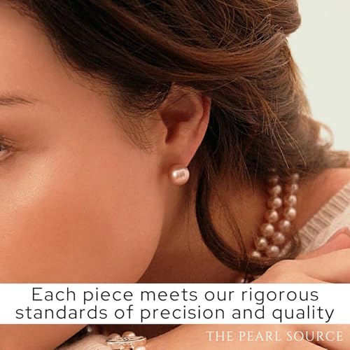 THE PEARL SOURCE Round Pink Freshwater Real Pearl Earrings for Women - Sterling Silver Stud Earrings | Hypoallergenic Earrings with AAA Genuine Cultured Pearls, 9-10mm4