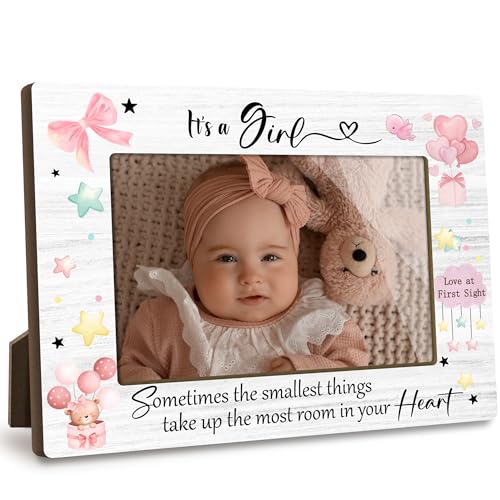 Cute First Christmas Baby Picture Frame - It's a Girl Gender Reveal Decorations and Baby Shower Gifts for New Mom Grandparent Pregnancy Announcement Newborn Nursery 4 X 6 Inch Picture Frame - A16