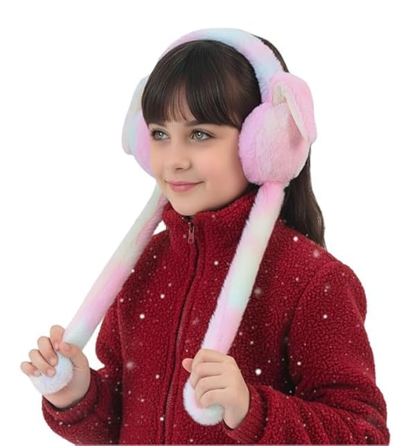 Kids Winter Earmuffs With Moving Rabbit Ear Cover for Women Girls Woolen Plush Casual Ear Warmer Fashion Accessories Windproof Ear Muff Headphone Multi-image-40