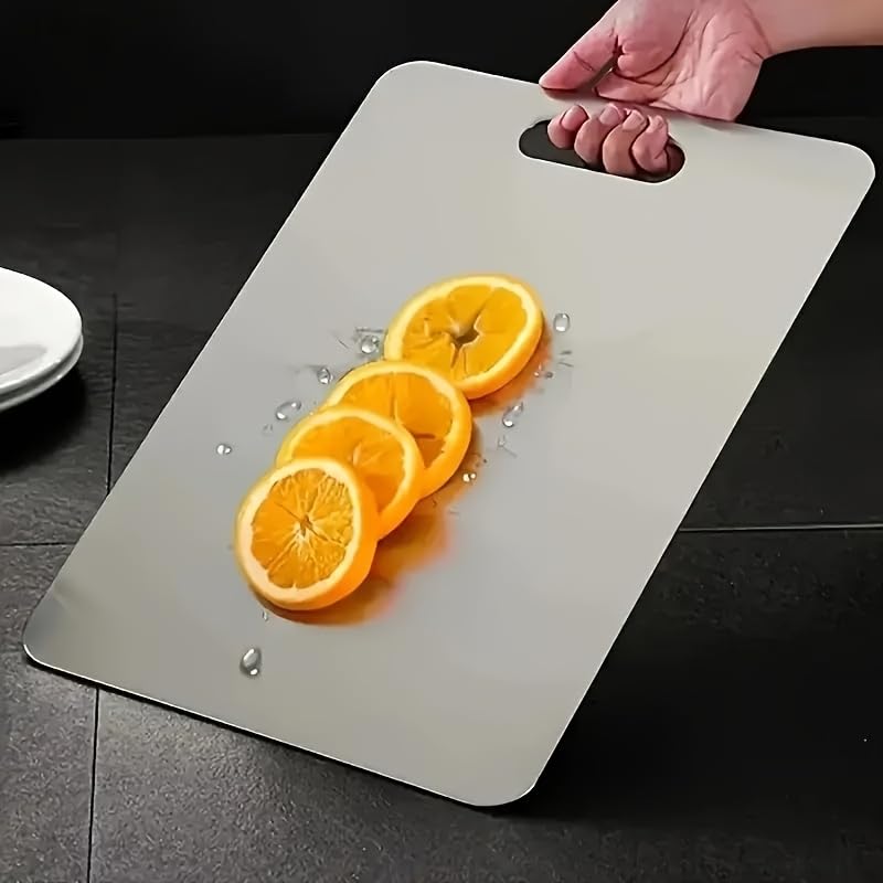 Tabla de cortar de acero inoxidable doble cara, antideslizante y portátil, ideal para frutas, verduras y carne miniatura 5