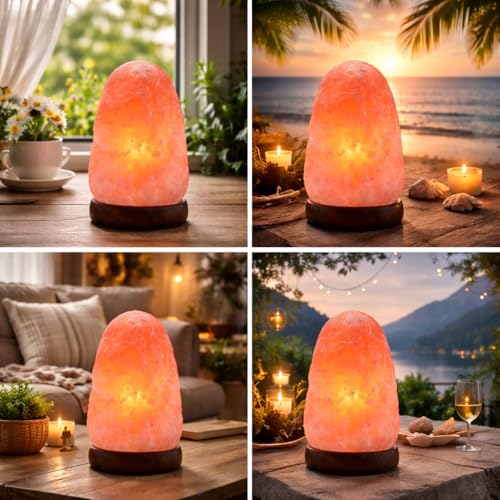 Image of Mystery & Magic of Soul Natural Himalayan Rock Salt Lamp 2 kg with Wooden Base, Night Lamp for Home Decor