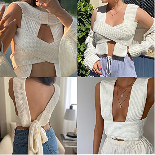 Image of JUMISEE Women's Sexy Wrap Around Strappy Crop Top Knit Multi Wear Sweater Tank Tops Sleeveless Bandage Vest