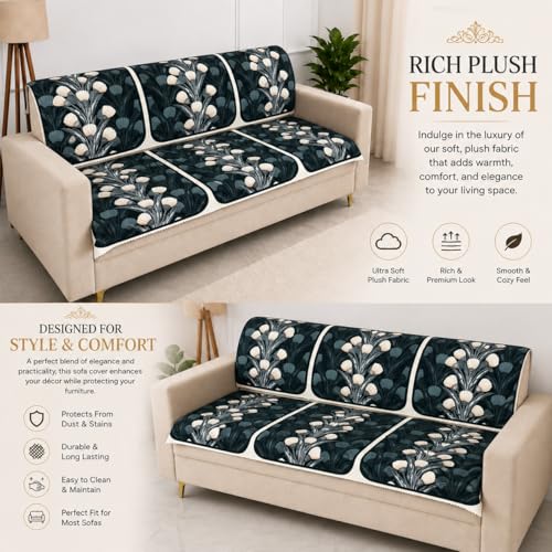 Image of Homerz Premium 'Luxe Series' Sofa Cover | Holland Velvet Fabric | Smooth Finish | Anti-Slip Fleece Backing Couch Protector (Terrace Vein, 3 Seater, Seat Cover with Backrest)