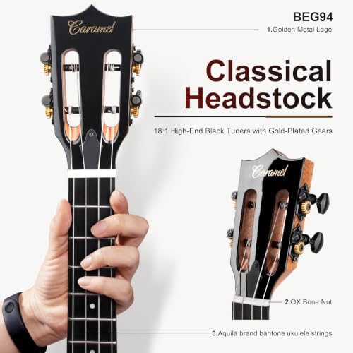 Image of Caramel BEG94 Ebony Wood Baritone Ukulele 30inch Wood LCD Color Display Electric Ukelele