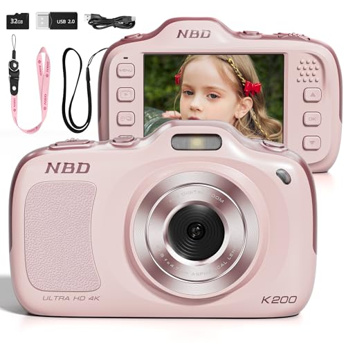 NBD K200 Digitale Kamera für Jugendliche, 64MP Fotos & 4K Video, 16x Zoom, 120g Ultra-Leicht, 16 Filter Unterstützt, Inkl. 64GB TF-Karte (Rosa)