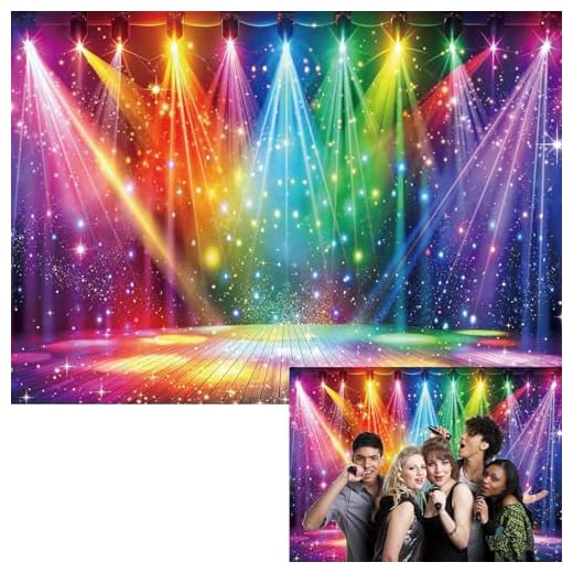 Sfondo colorato da discoteca arcobaleno per palcoscenico, musica, fotografia, sfondo fluorescente, decorazioni per feste, striscioni, accessori per foto (2,8 x 1,5 m)
