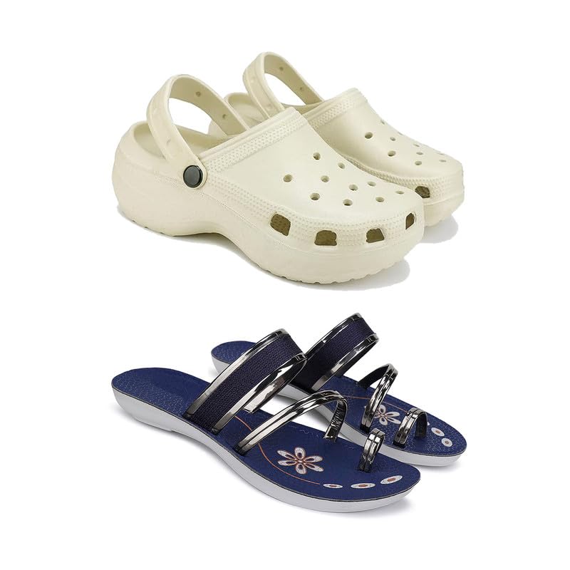 Premium Comfortable Regular Wear Women Clogs with Stylish Flats Fashion Sandal for Women's & Girls-Combo(2)-OO8-1945-5 Blue(COMBO(2)-OO8-1945-5_BZ)-picture-56