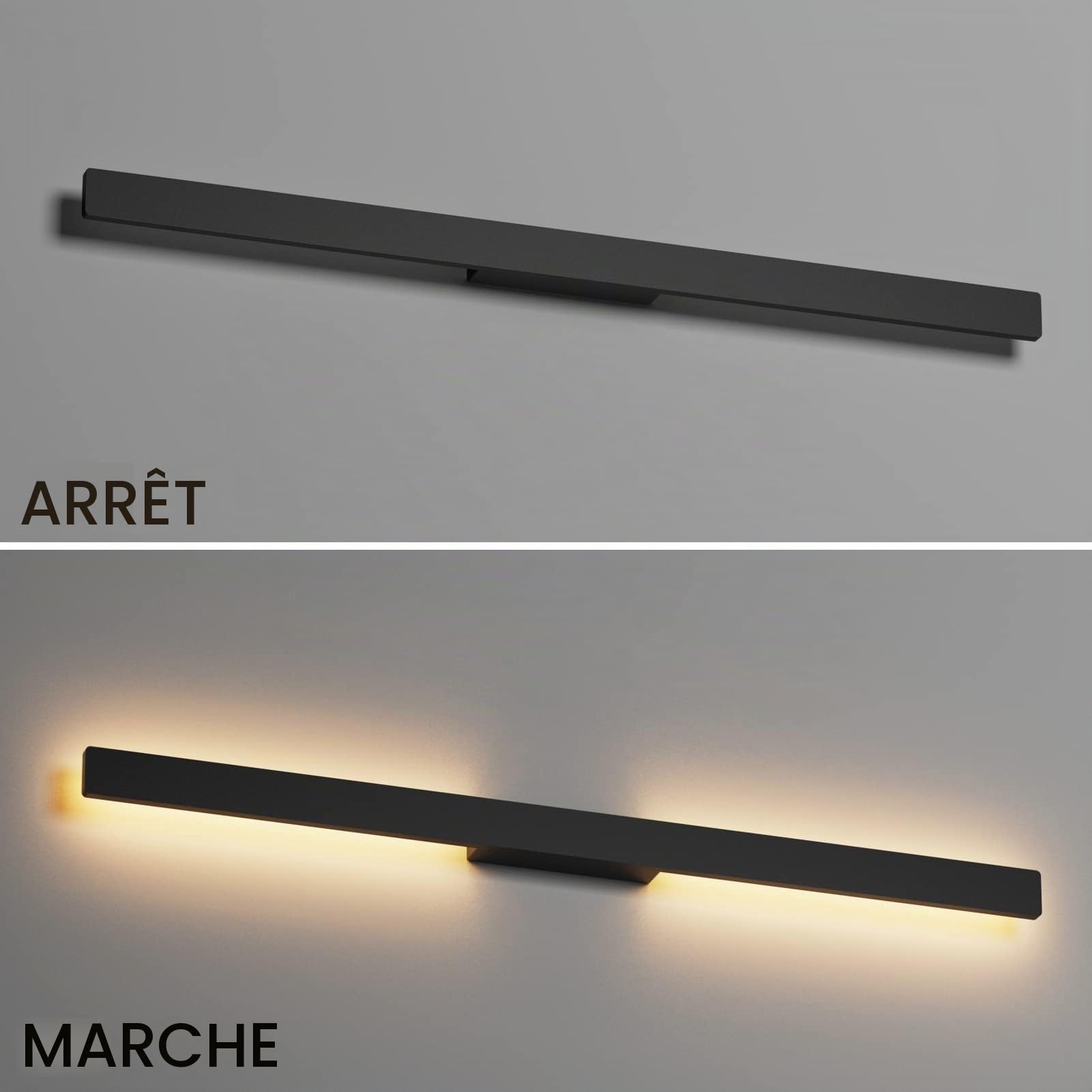 Klighten Applique Murale Longue LED Extérieure Intérieur 28W 1750LM, Lumiere Mural Imperméable IP65 Moderne, Lampe Murale pour Jardin Entrée Balcon Terrasse, Blanc Chaud 3000K, 104cm, Noir
