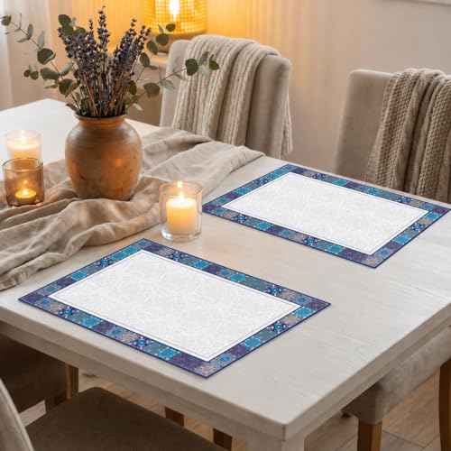 Image of YELONA Leather Dining Table Placemats Set of 2 | Waterproof, Heat Resistant, Anti-Slip, Easy to Clean Table Mats for Dining Table, Kitchen & Home Dcor (Riviera Blue, 40 x 30 cm)