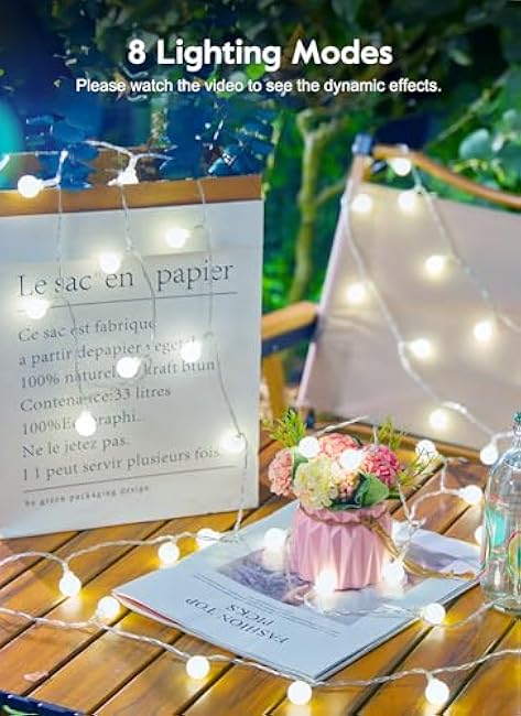 Brightown Solar Lights Outdoor Waterproof, 19.6Ft 60 LED Globe Solar String Lights for Outside, 8 Modes Outdoor Solar Lights for Yard Balcony Patio Tree Canopy Party (Pure White)