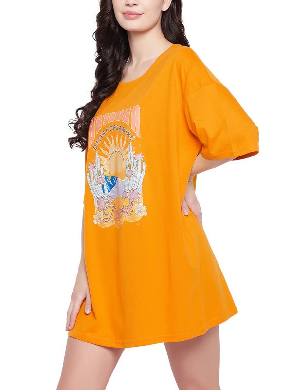 Image of Clovia Women's Cotton Graphic & Text Print Oversized T-Shirt