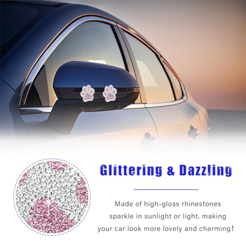 Image of Augeny 2PCS Crystal Car Decoration Stickers, Bling Rhinestone Dog Paw Print Sticker Decals, Waterproof Auto Dog Cat Footprint Decals, Universal Vehicle Decoration for Women Girls (Pink & White)