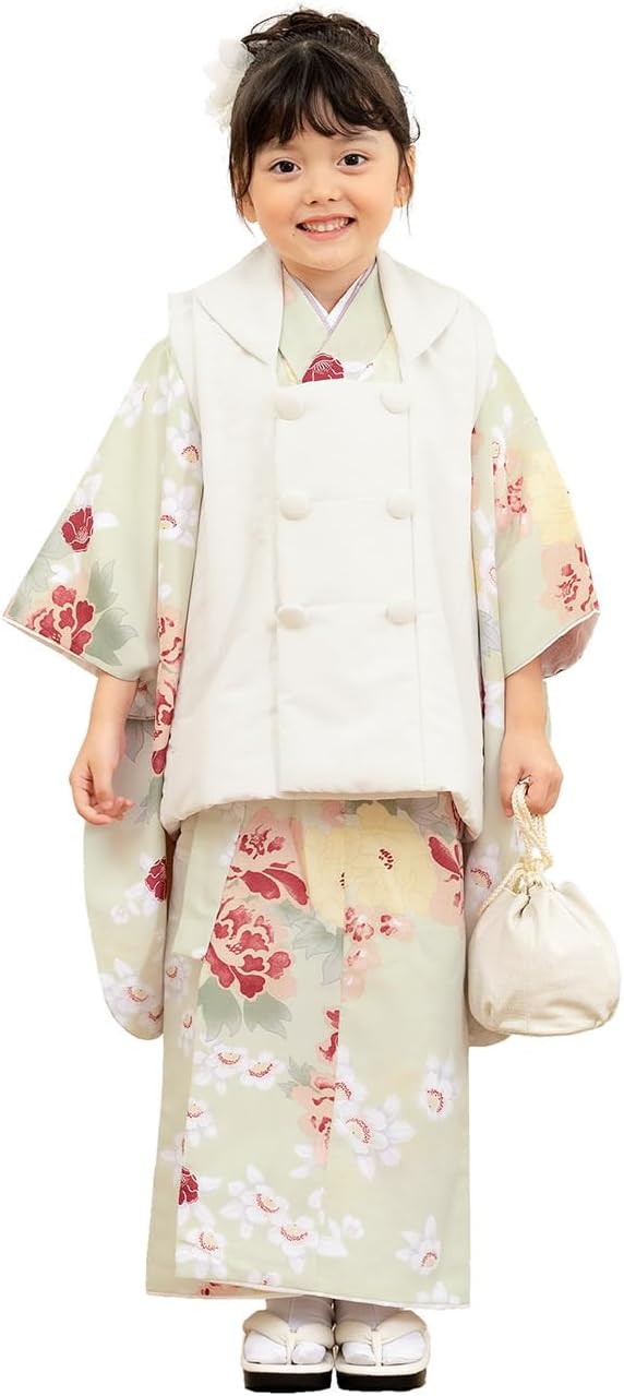 のしめ オレンジ 花柄 お宮参り 着物 着物 子ども