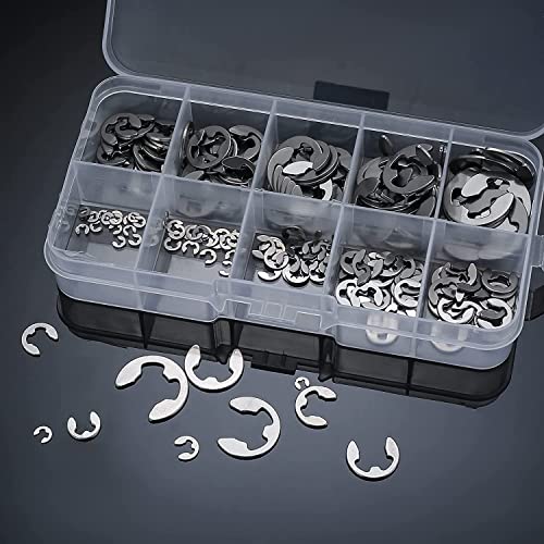 200 Pcs E-Clip Circlip External Retaining Rings, Stainless Steel E-Clips Assortment Kit, 10 Sizes External Circlip Snap Rings Retaining Clips Set - M1.5/M2/M3/M4/M5/M6/M7/M8/M9/M10 #TOP6
