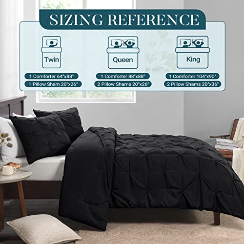 Basic Beyond Queen Comforter Set - Pinch Pleat Black Comforter Set Queen, Pintuck Bed Comforter Queen Set With Comforter & 2 Pillow Shams #TOP2