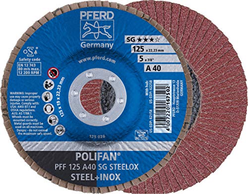 PFERD Polifan SG Abrasive Flap Disc, Type 27, Round Hole, Phenolic Resin Backing, Aluminum Oxide, 7