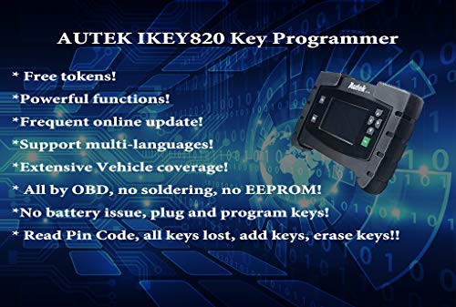 Autek Key Programmer Ikey820 OBD2 Immobilizer Diagnostic Tool for Add Key All Keys Lost Erase Keys Key fob Programmer Tool for Locksmith