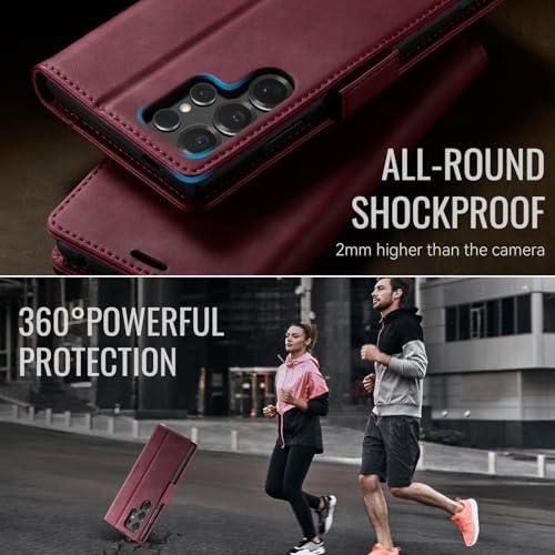 Cracedily Wallet Case for Samsung Galaxy S24 Ultra Leather Wallet Flip Cover with Card Holder, Kickstand, Magnetic Closure, RFID Blocking TPU Shockproof Phone Case Compatible with S24 Ultra, Red - image 8