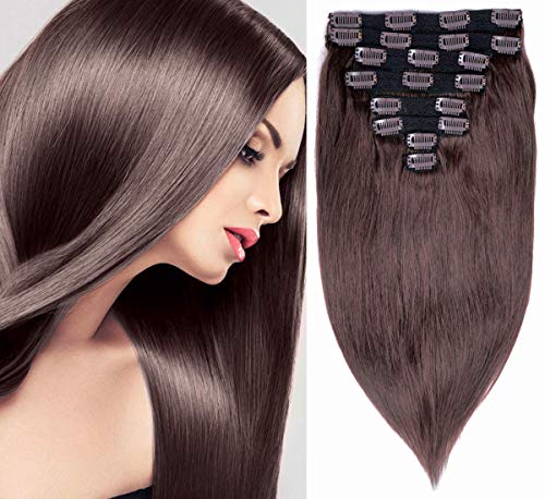 Clip in Human Hair 14 Inch 110g 100% Real Remy Hair Extensions 8 Pieces 20 Clips Strong Double Weft Straight Hair for Women (2# Dark Brown)